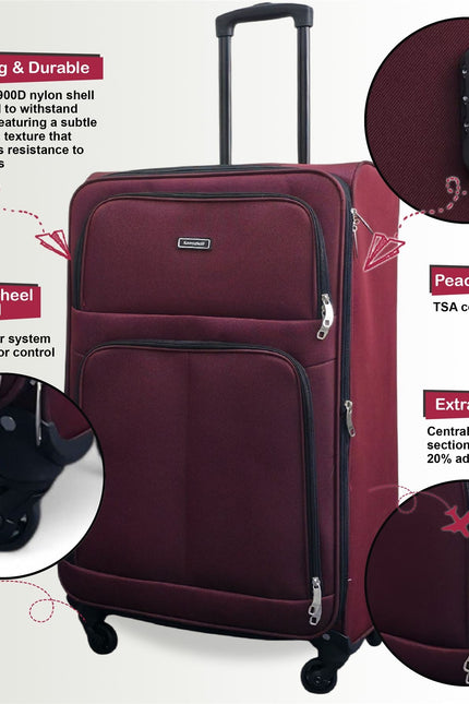 Tahara Large Soft Shell Suitcase in Wine