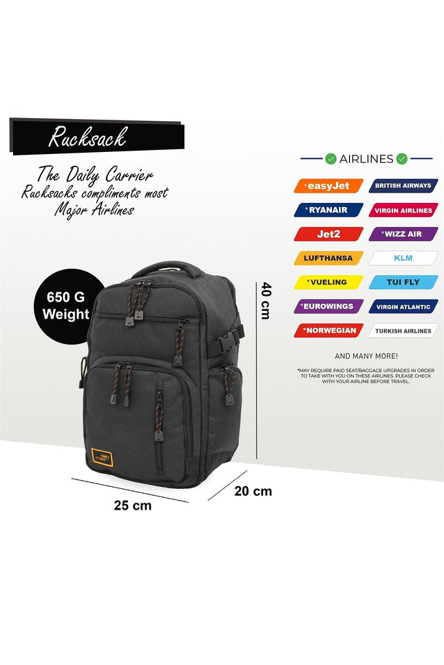 Backpack Rucksack 40x20 x25 cm Underseat Travel Cabin Bag for Ryanair, Easy Jet Black