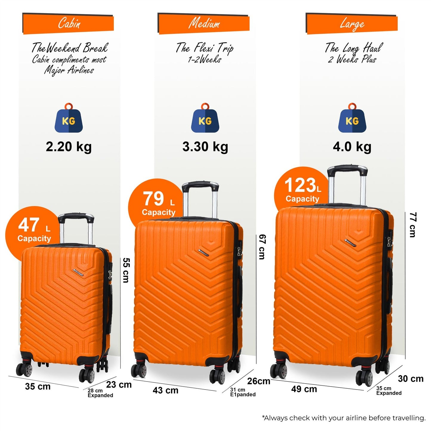 Bega Set of 3 Hard Shell Suitcase in Orange