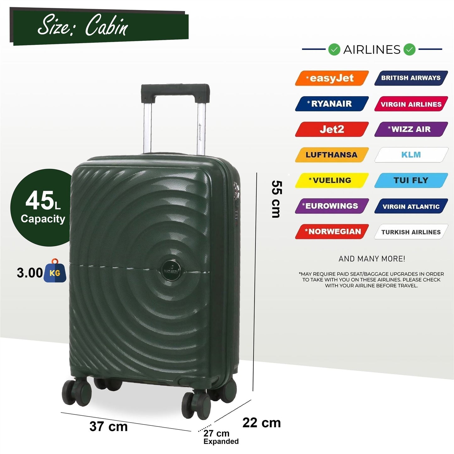 Balranald Cabin Hard Shell Suitcase in Dark Green