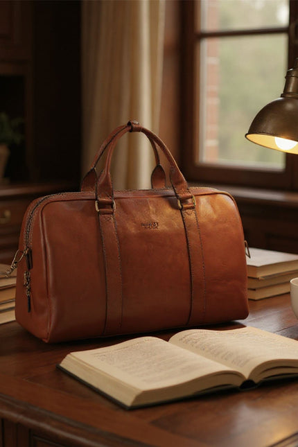 Vintage Genuine Leather Tan Holdall Duffle Gym Travel Bag - Atlas