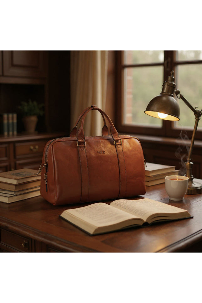 Vintage Genuine Leather Tan Holdall Duffle Gym Travel Bag - Atlas