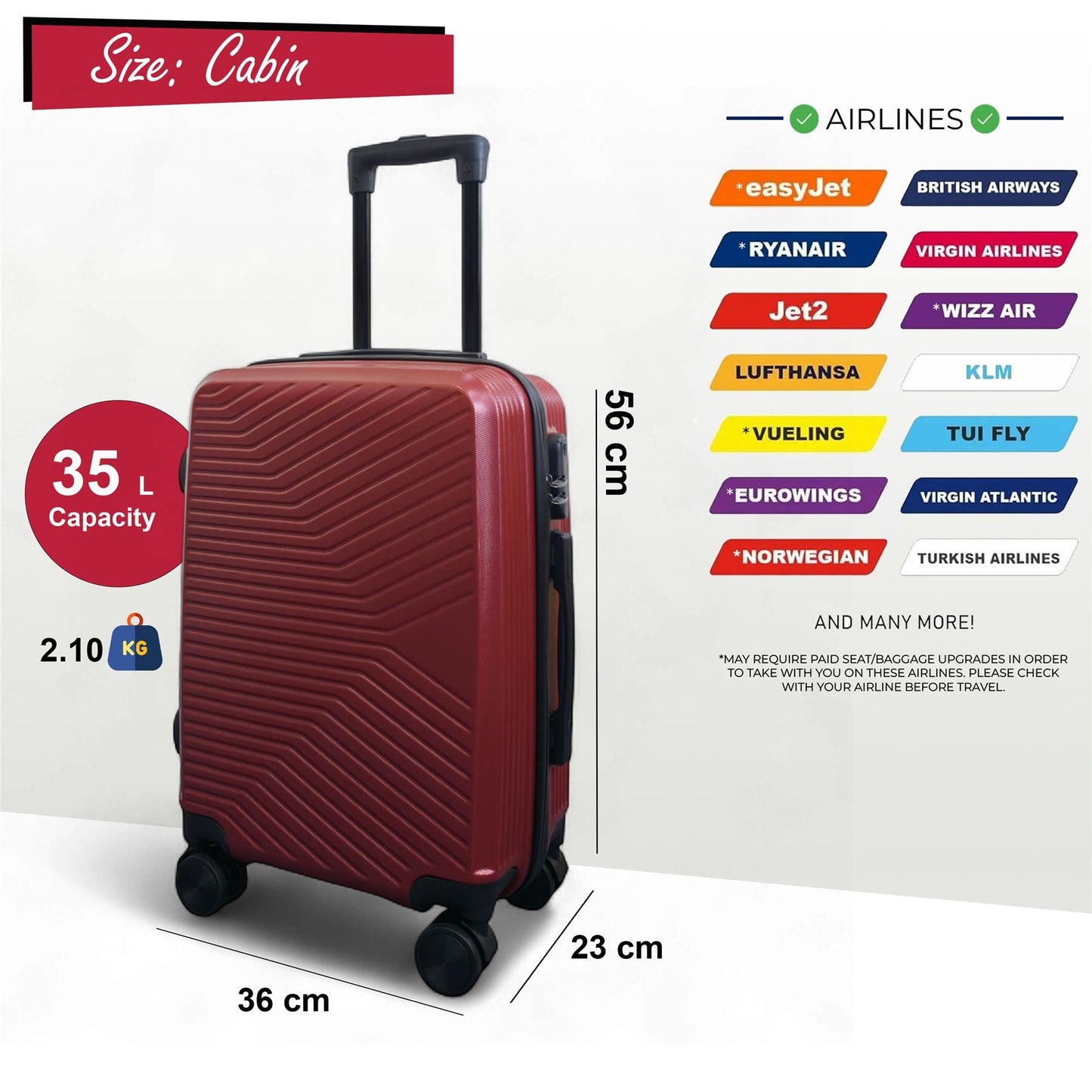 Junee Cabin Hard Shell Suitcase in Red