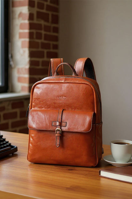 Genuine Leather Tan Vintage Laptop Backpack Travel Bag - Cove