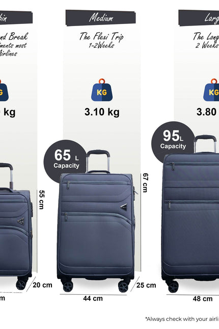 Corby Set of 3 Soft Shell Suitcase in Grey