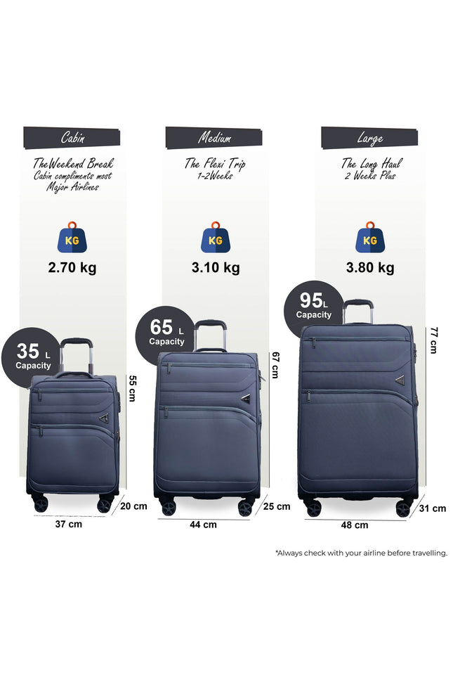Corby Set of 3 Soft Shell Suitcase in Grey