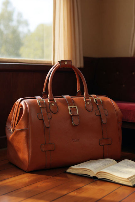 Genuine Leather Tan Duffle Holdall Vintage Travel Gym Bag - Windsor
