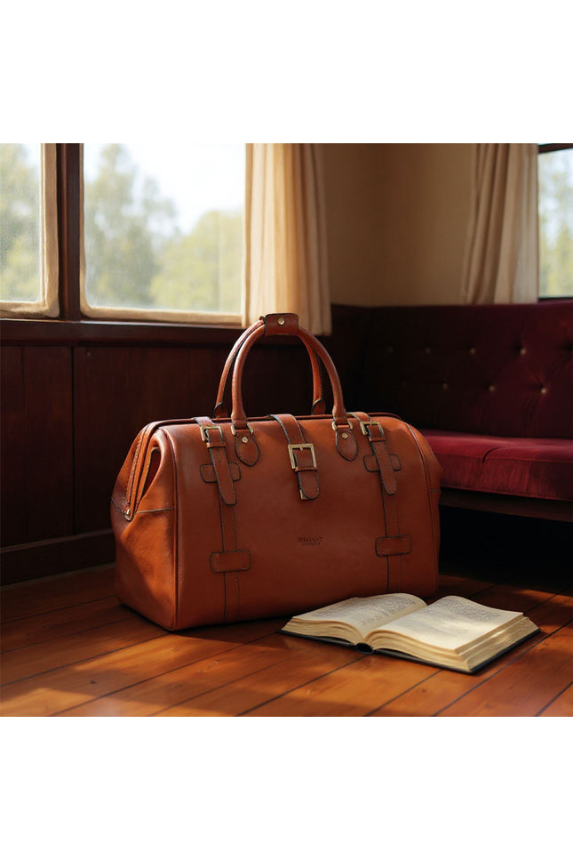 Genuine Leather Tan Duffle Holdall Vintage Travel Gym Bag - Windsor