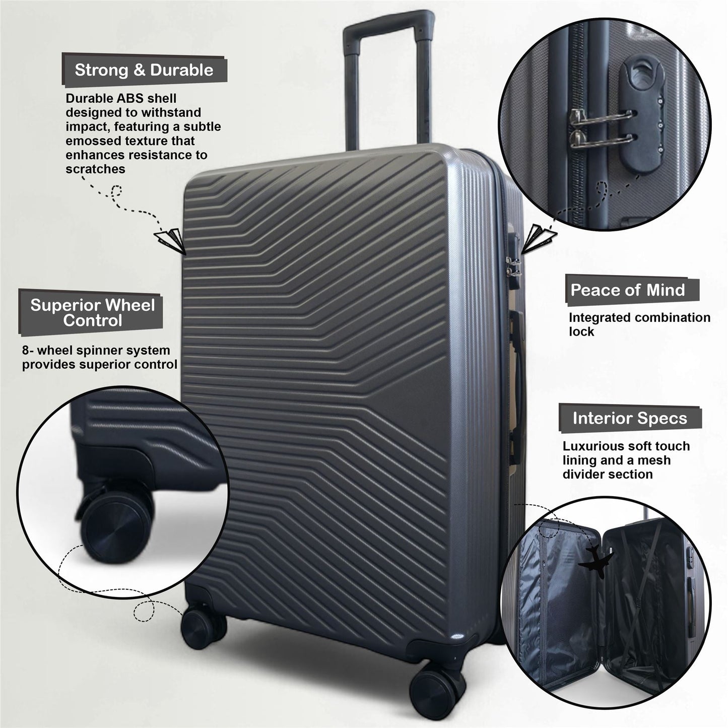 Junee Large Hard Shell Suitcase in Charcoal Grey