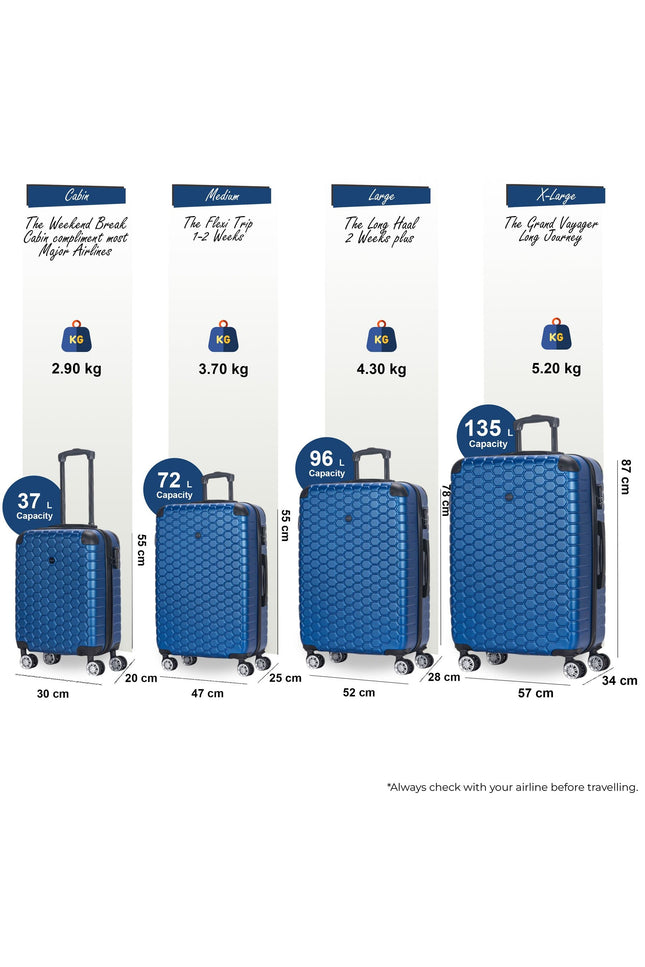 Noda Set of 4 Hard Shell Suitcase in Blue