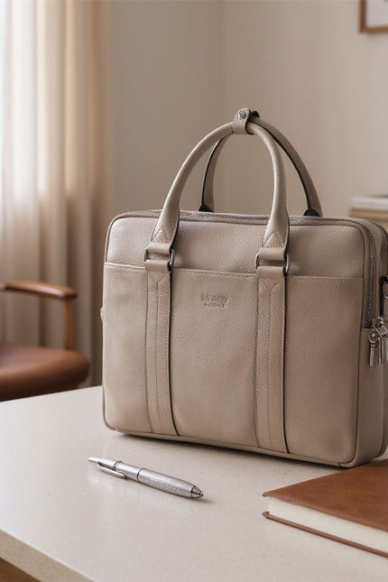 Genuine Leather Grey Laptop Business Briefcase Office Work Travel Bag - Sutton