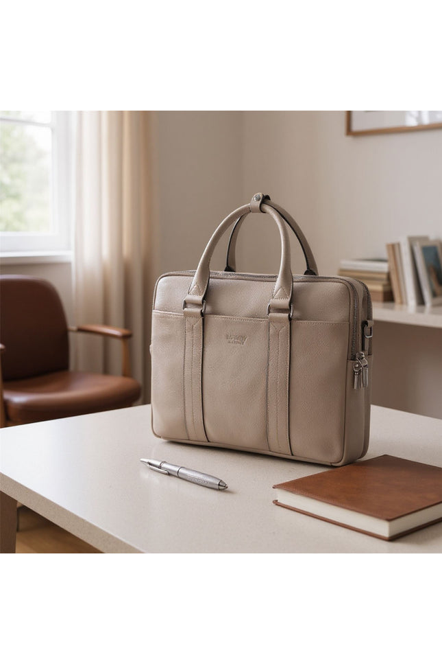 Genuine Leather Grey Laptop Business Briefcase Office Work Travel Bag - Sutton