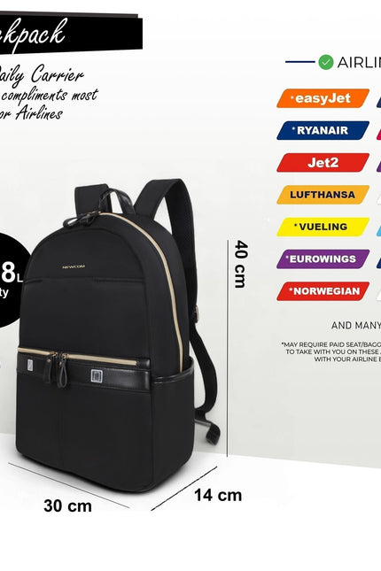 Backpack Rucksack 40 x 30 x 14 cm Black Underseat Travel Cabin Bag for Ryanair, Easy Jet
