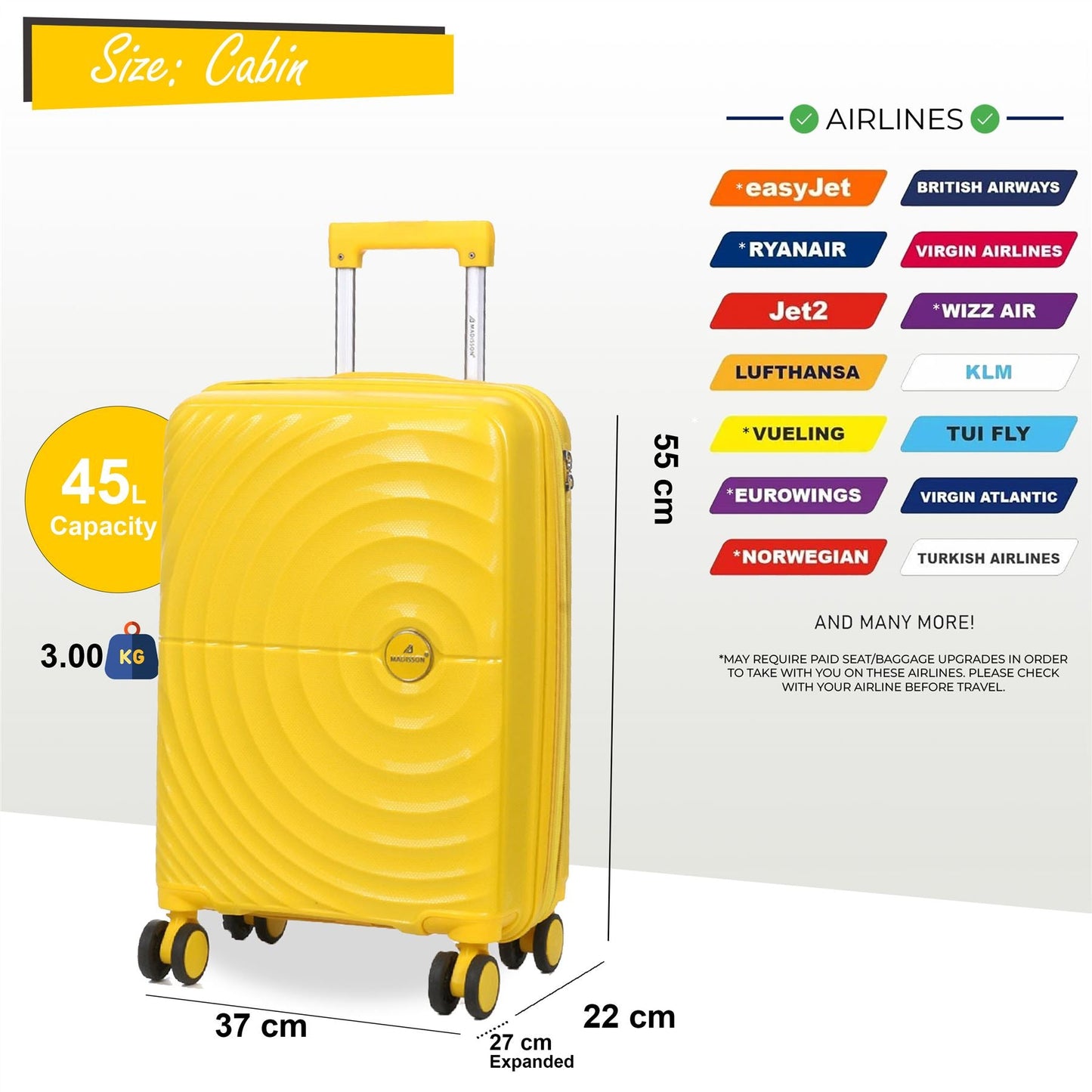 Balranald Cabin Hard Shell Suitcase in Yellow