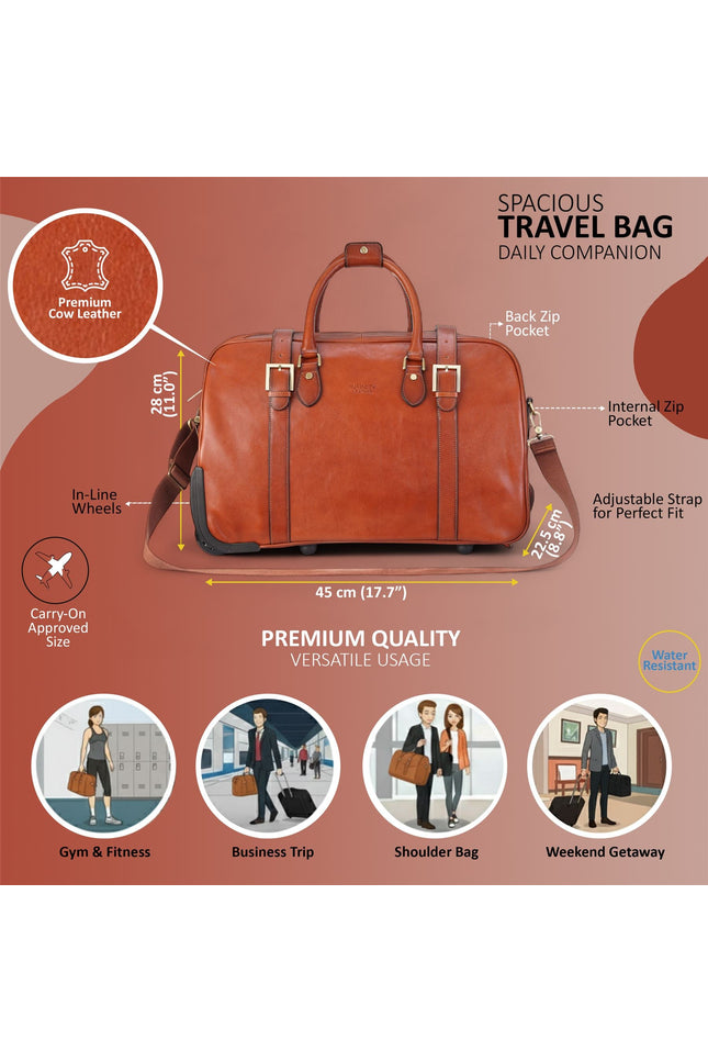 Genuine Leather Tan Wheeled Holdall Duffle Travel Cabin Bag - Holt
