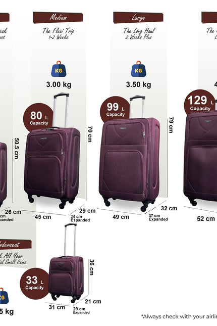 Nagoya Set of 5 Soft Shell Suitcase in Purple