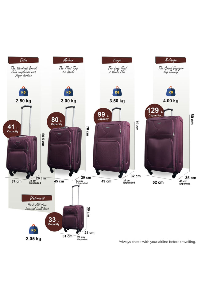 Nagoya Set of 5 Soft Shell Suitcase in Purple