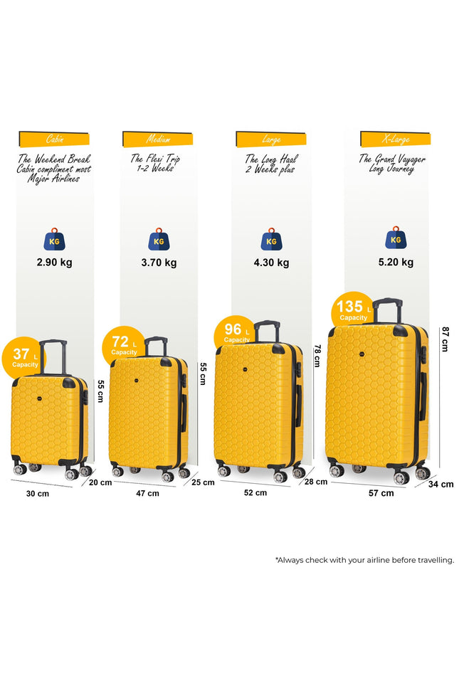 Noda Set of 4 Hard Shell Suitcase in Yellow