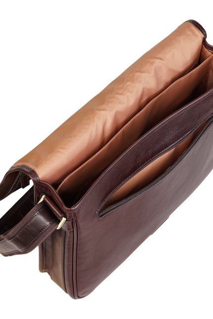 Genuine Leather Brown Laptop Satchel Messenger Shoulder Bag - Astor