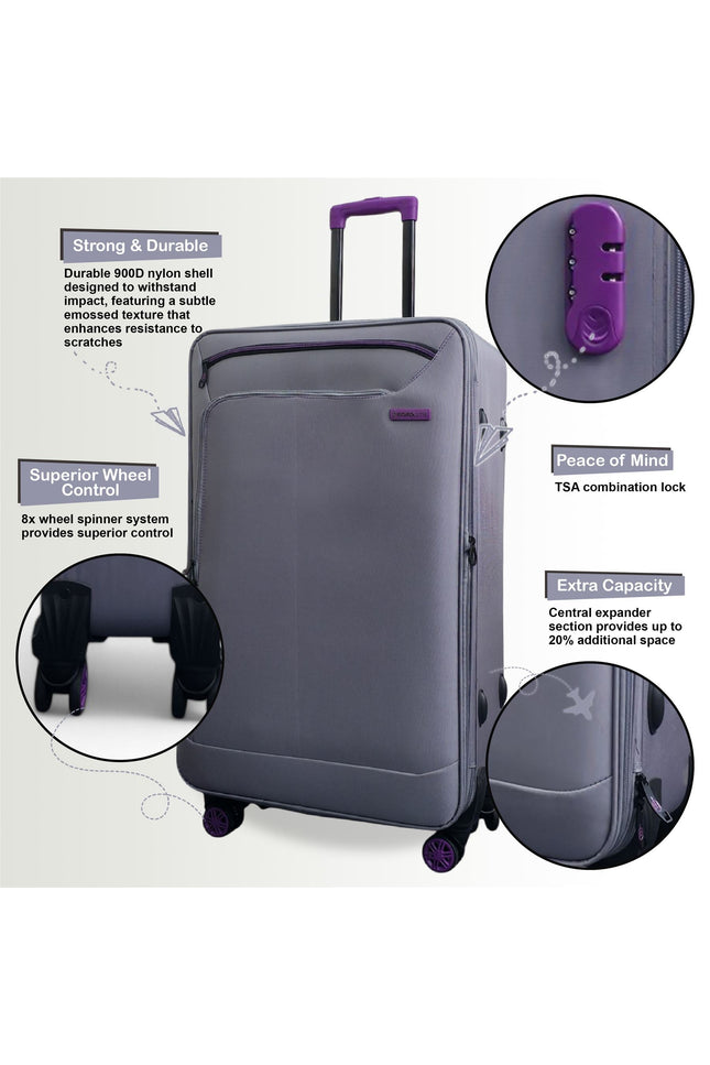 Handa Large Soft Shell Suitcase in Grey