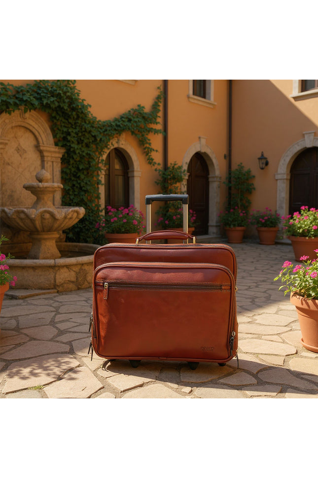 Genuine Leather Tan Wheel Laptop Briefcase Travel Cabin Pilot Bag - Nomad