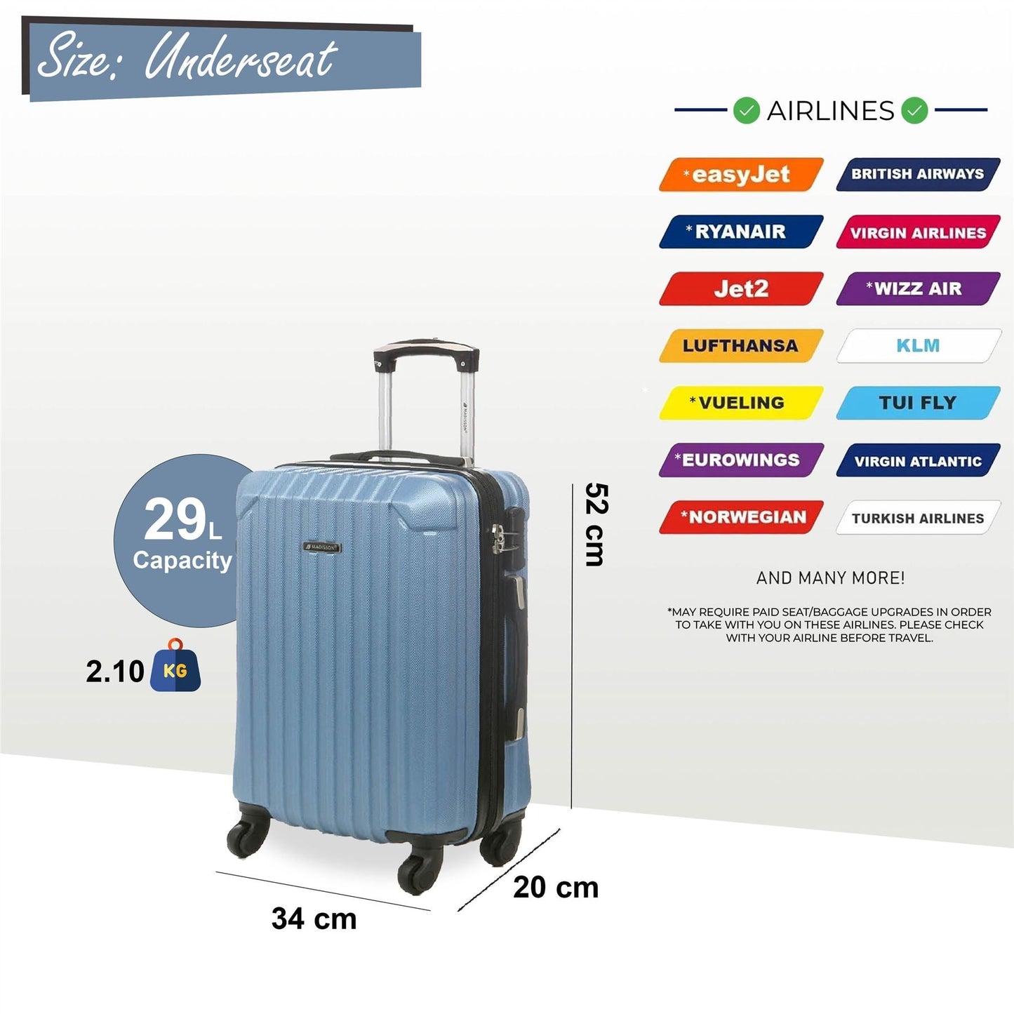 Corowa Underseat Hard Shell Suitcase in Blue