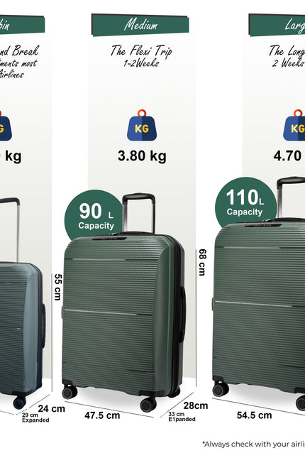 Abiko Set of 3 Hard Shell Suitcase in Olive