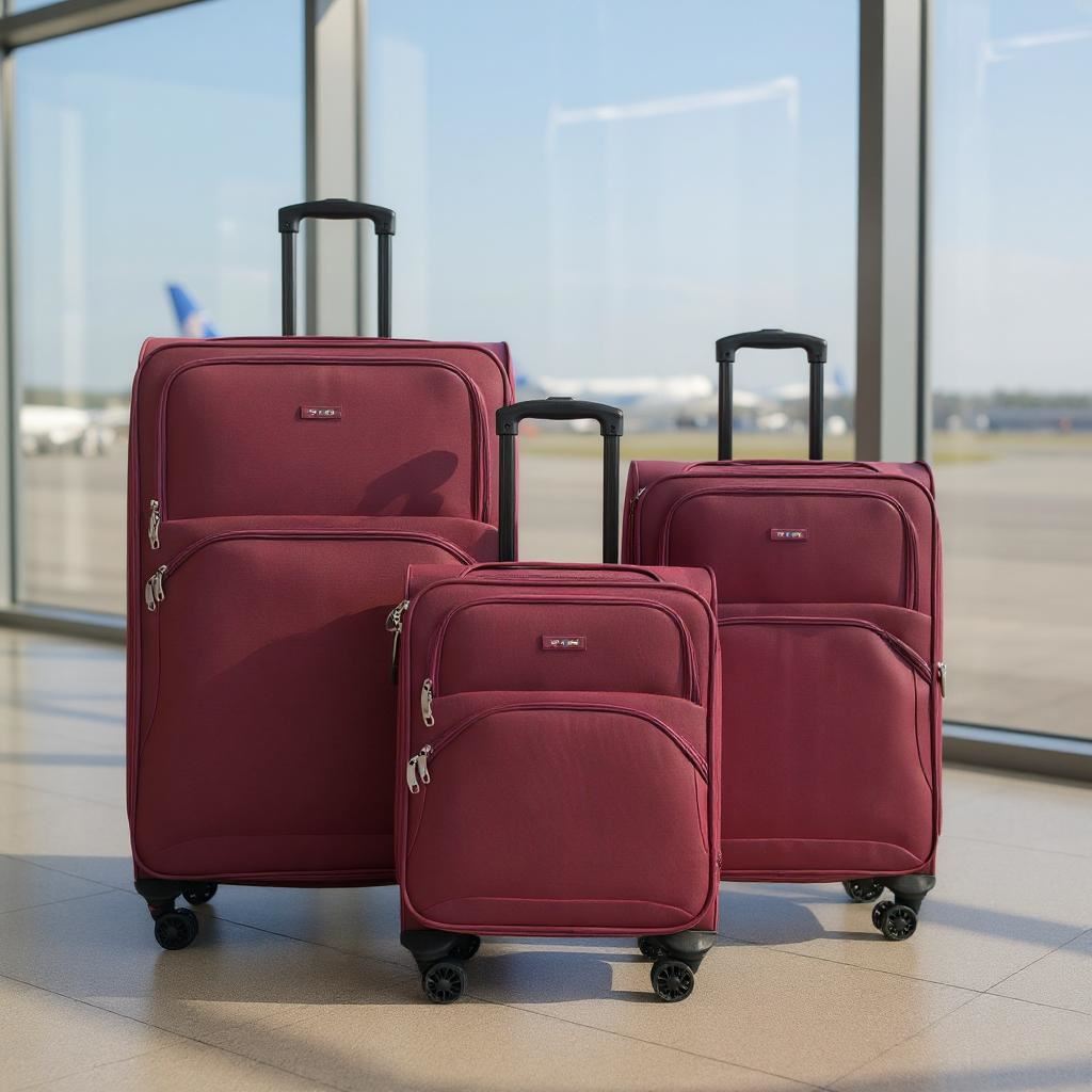 Gosford Set of 3 Soft Shell Suitcase in Burgundy Red