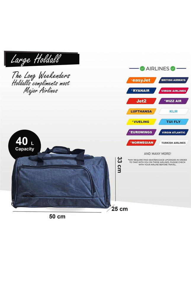 Large Duffel Weekend Holdall Carry-On Cabin Bag Gym Sports Travel Bag Black