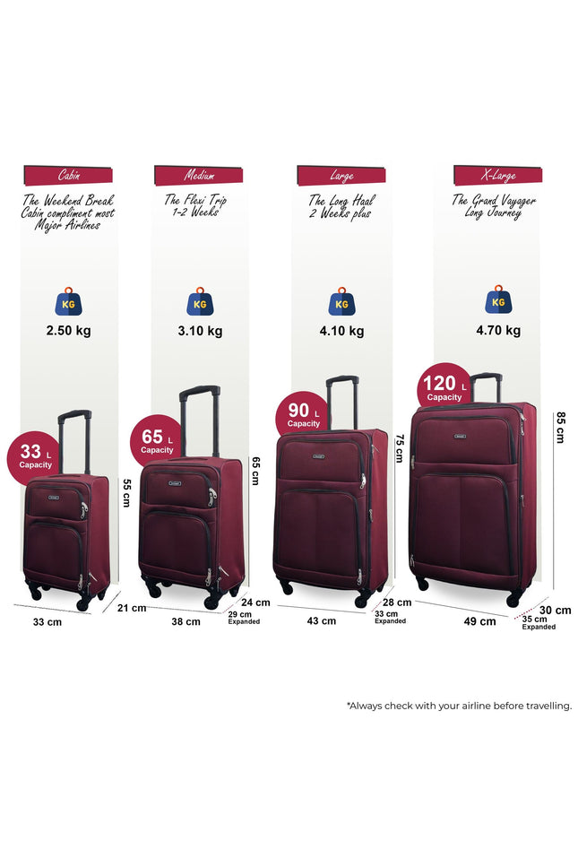 Tahara Set of 4 Soft Shell Suitcase in Wine