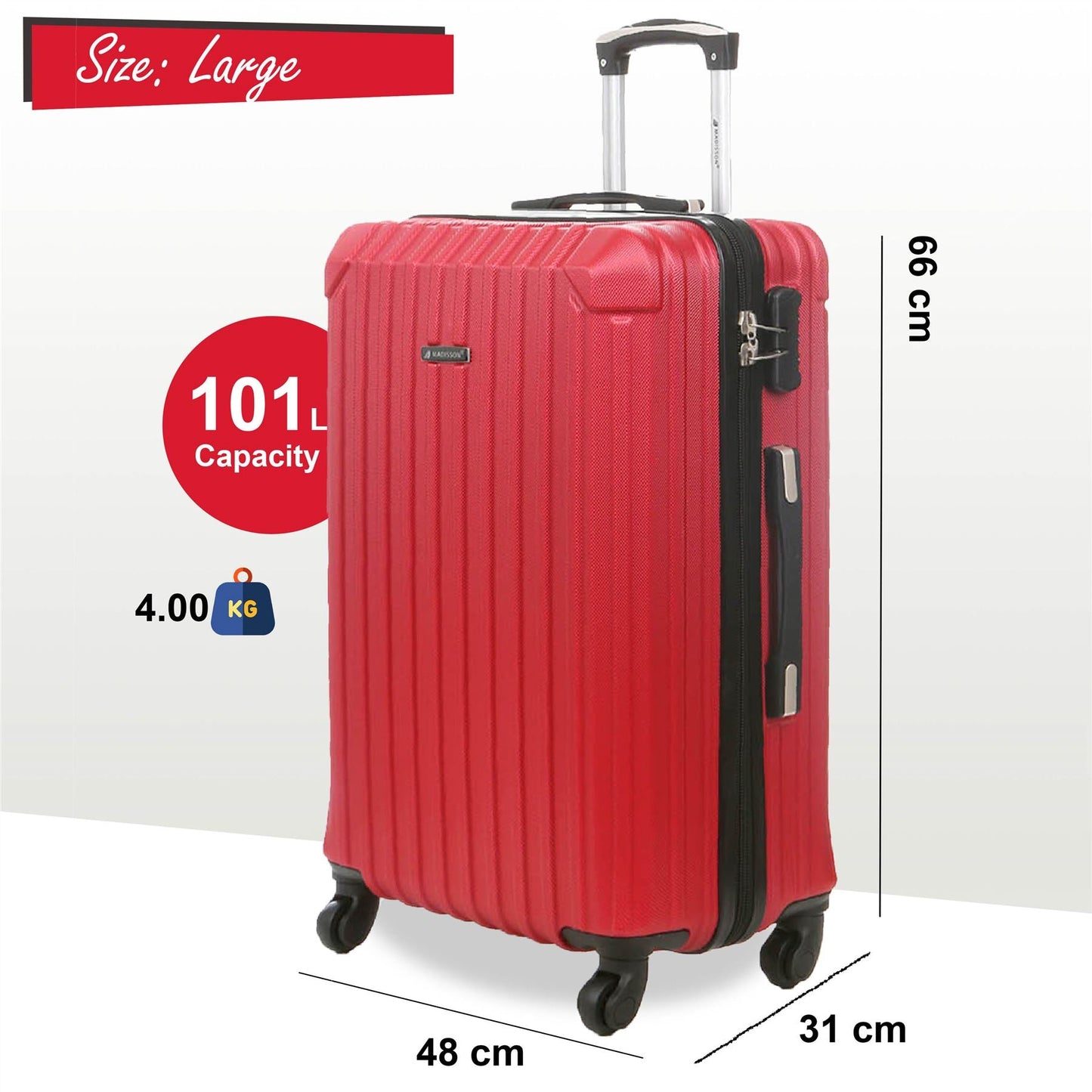 Corowa Large Hard Shell Suitcase in Red