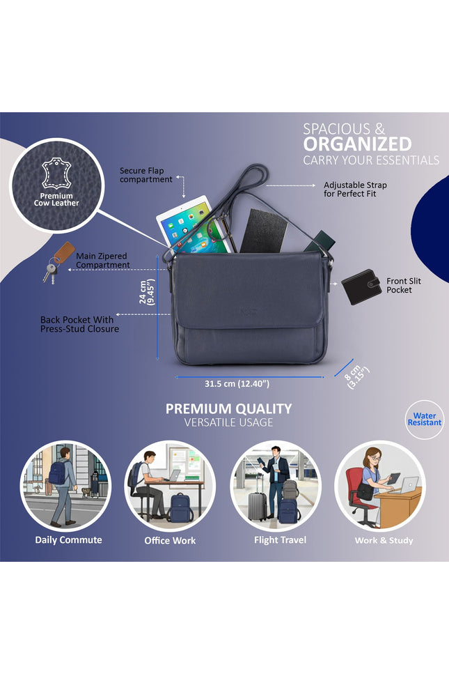 Genuine Leather Navy Laptop Bag Travel Work Messenger Satchel - Camden