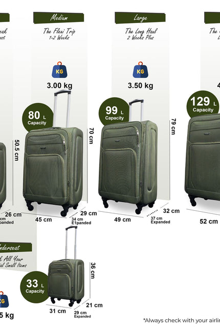 Nagoya Set of 5 Soft Shell Suitcase in Khaki