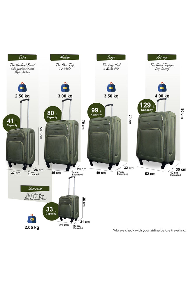 Nagoya Set of 5 Soft Shell Suitcase in Khaki
