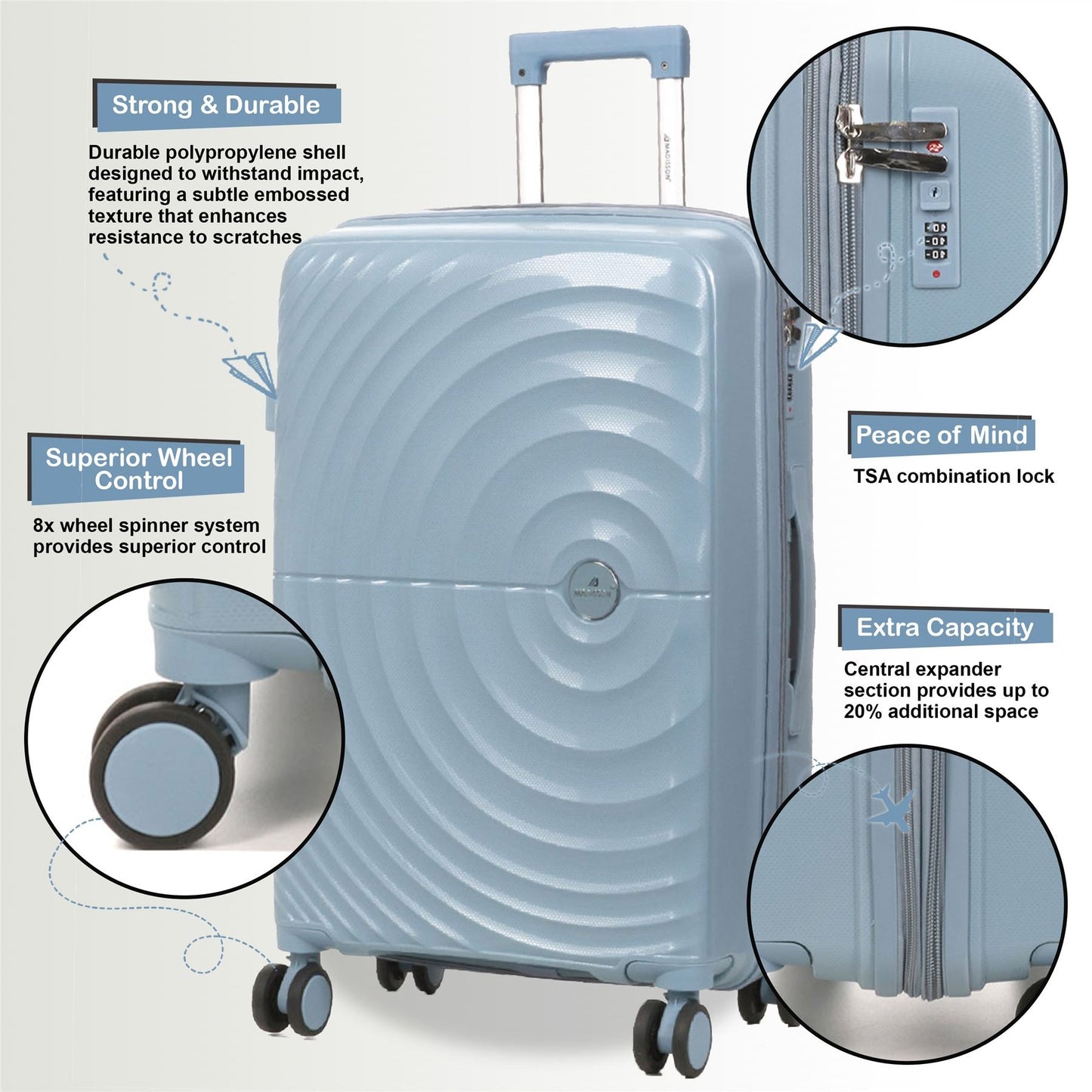 Balranald Set of 3 Hard Shell Suitcase in Sky Blue