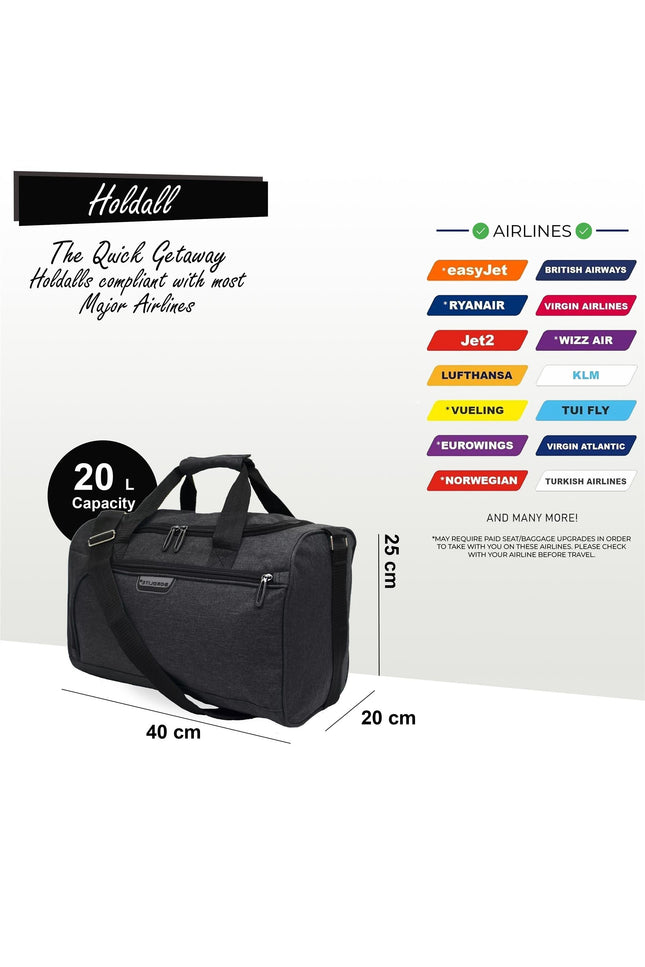 Holdall Carry On 40x 20 x25cm Under-seat Travel Cabin Bag for Ryanair, Easy Jet Black