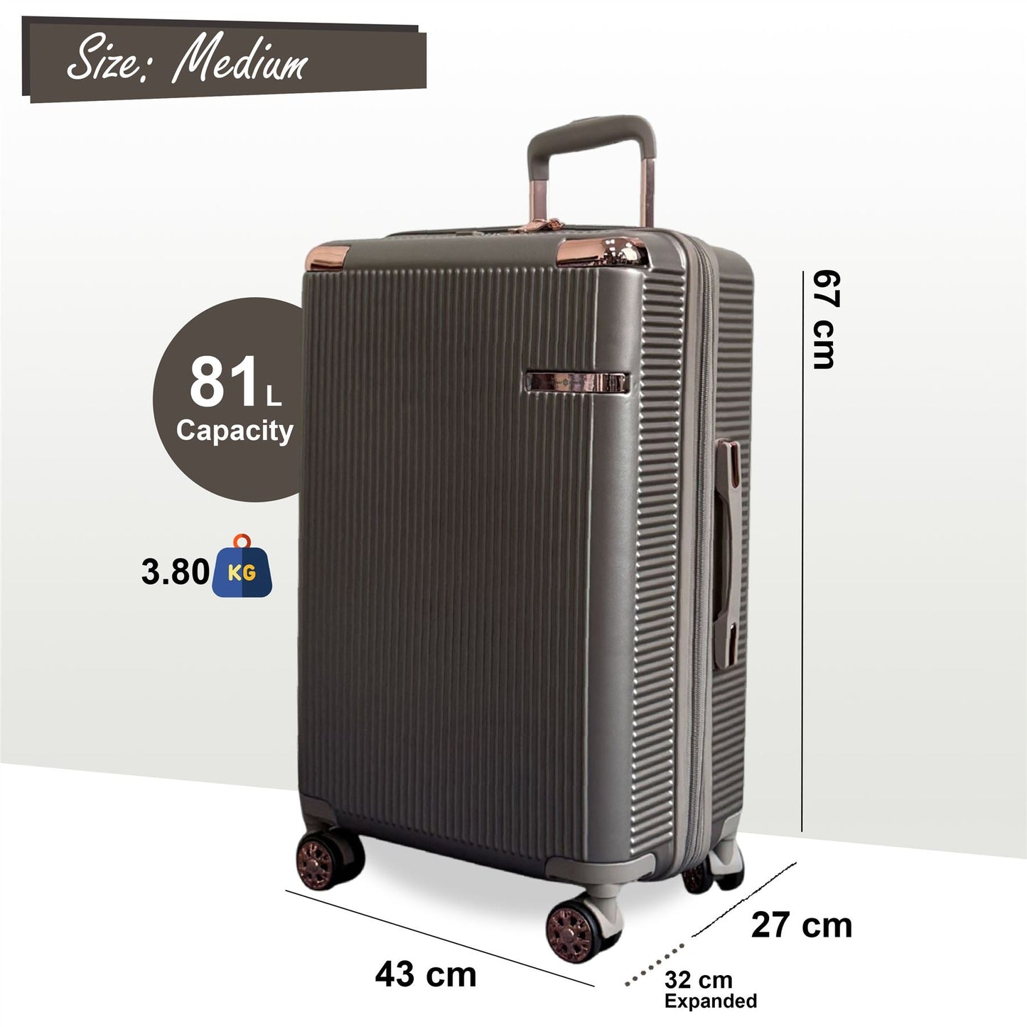 Cowra Medium Hard Shell Suitcase in Champagne ( Beige )