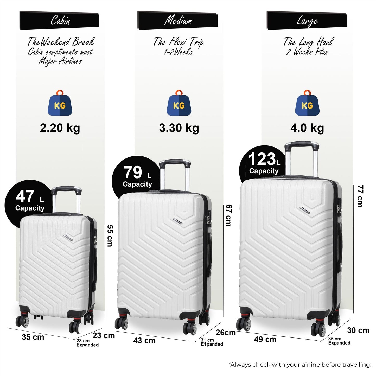 Bega Set of 3 Hard Shell Suitcase in White