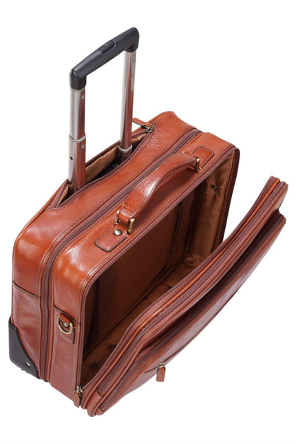Genuine Leather Tan Wheel Laptop Briefcase Travel Cabin Pilot Bag - Nomad