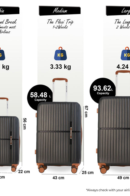 Corowa Set of 3 Hard Shell Suitcase in Black