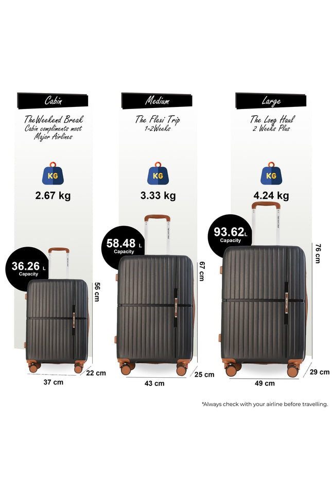 Corowa Set of 3 Hard Shell Suitcase in Black