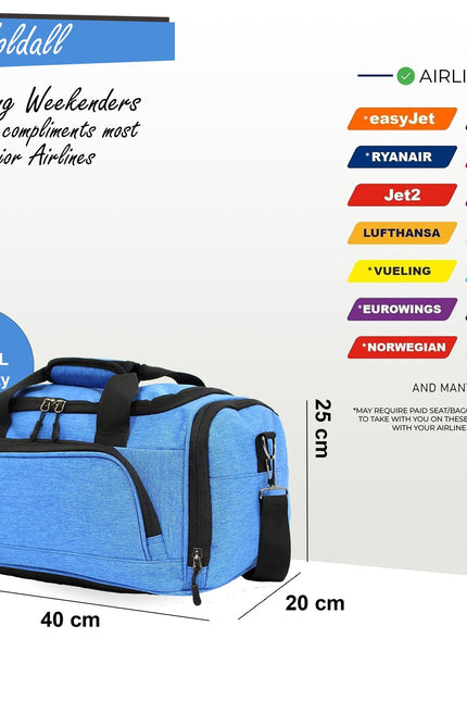 Holdall Carry On 40x 20 x25cm Under-seat Travel Duffel Bag for Ryanair, Easy Jet Teal