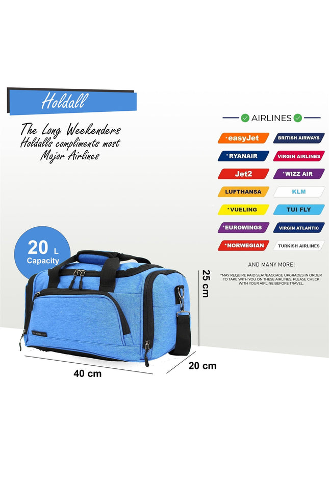 Holdall Carry On 40x 20 x25cm Under-seat Travel Duffel Bag for Ryanair, Easy Jet Teal