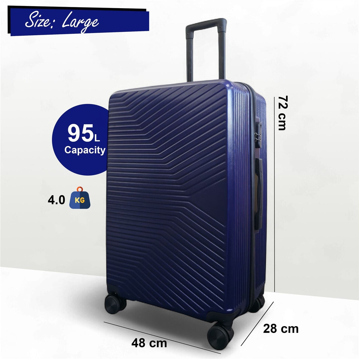 Junee Large Hard Shell Suitcase in Navy Blue
