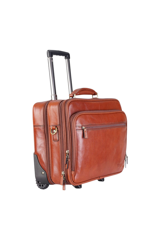 Genuine Leather Tan Wheel Laptop Briefcase Travel Cabin Pilot Bag - Nomad