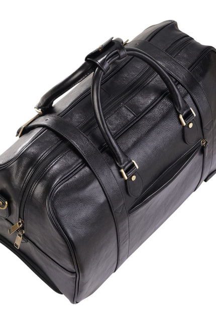 Genuine Leather Black Wheeled Holdall Duffle Travel Cabin Bag - Holt
