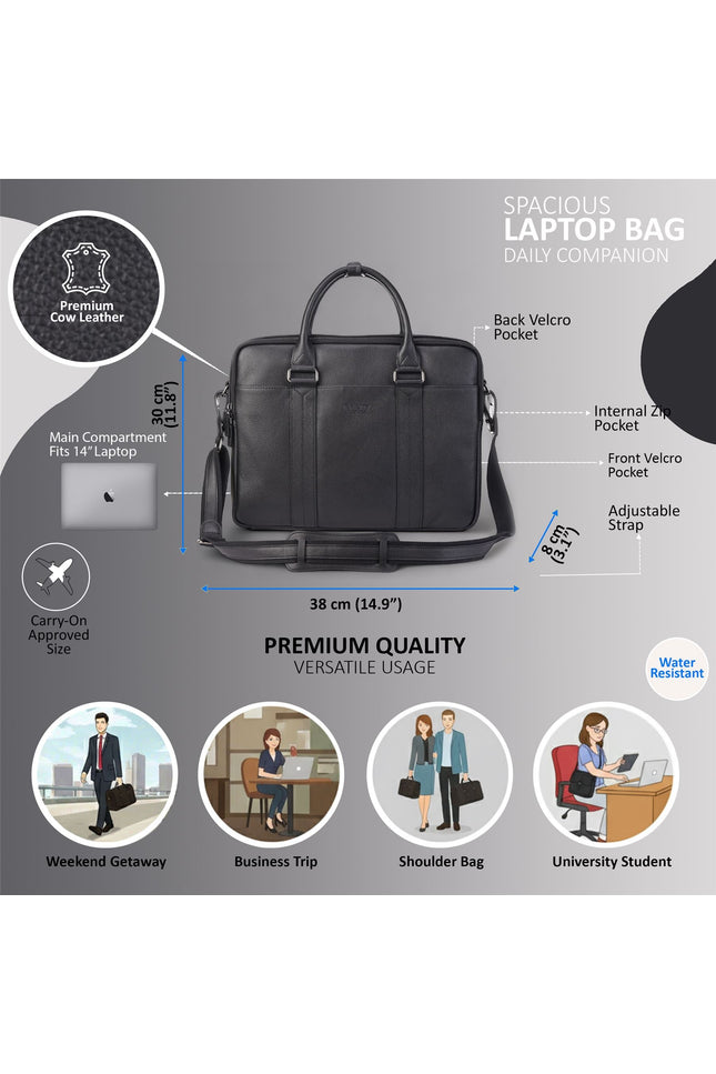 Genuine Leather Black Laptop Business Briefcase Office Work Travel Bag - Sutton