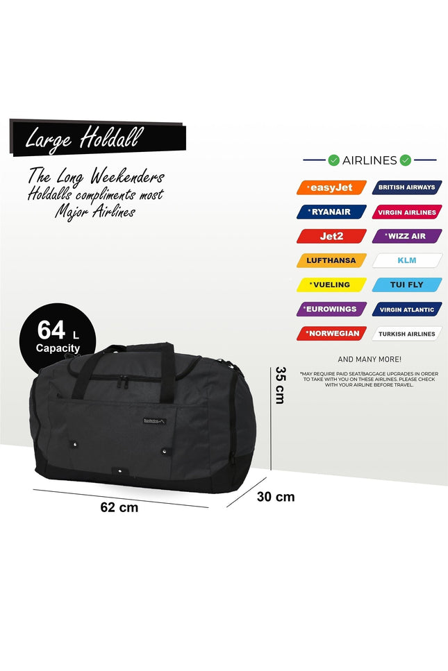 Extra Large Duffel Weekend Holdall Carry-On Cabin Bag Gym Sports Travel Bag Black