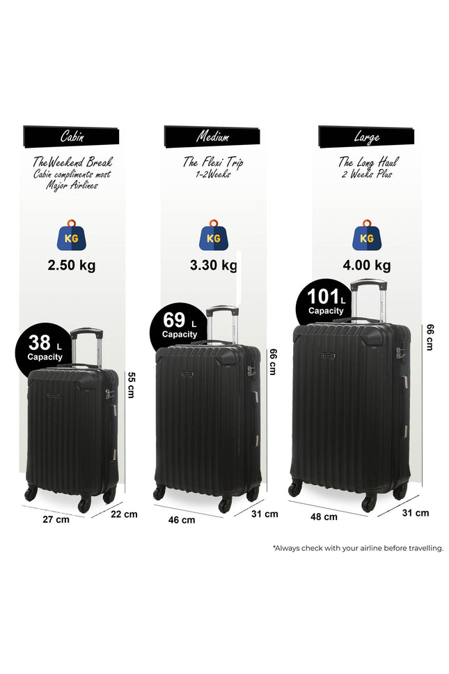 Corowa Set of 3 Hard Shell Suitcase in Black