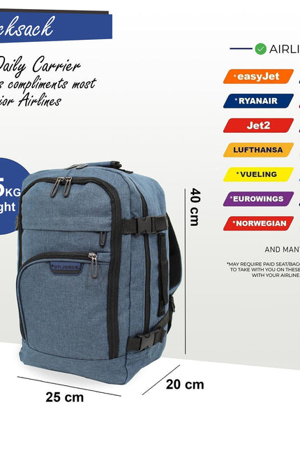 Rucksack Backpack 40x20 x25 cm Underseat Travel Cabin Bag for Easy Jet, Ryanair navy